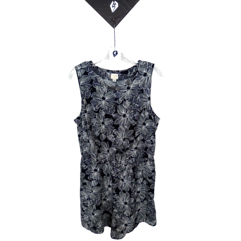 New Day Women's Soft Silky Black & White Floral Print Summer Tank Short Romper L